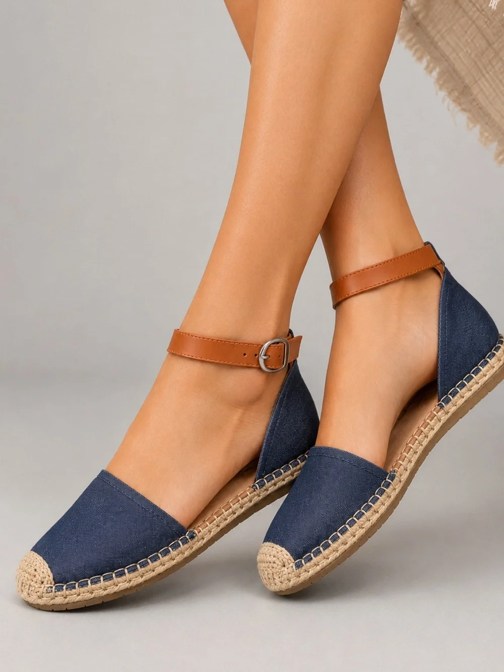 🆕✨🫐 Style&Co NavyBlue Espadrille Flats Strap Ankle Canvas Shoes Size 7.5M Summer